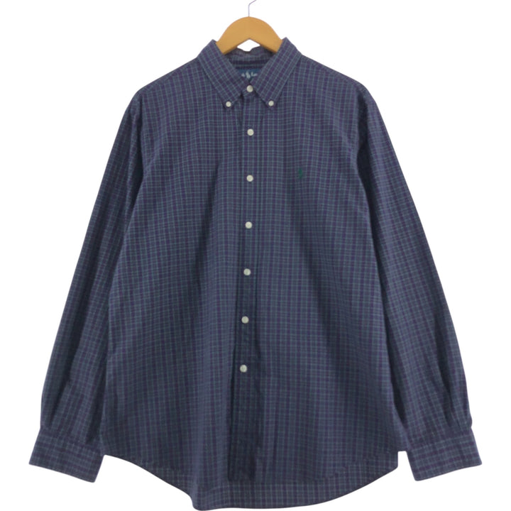 Ralph Lauren CUSTOM FIT Gingham Check Long Sleeve Button Down Check Shirt Men's XL cotton Green type dark green Vintage Second Hand