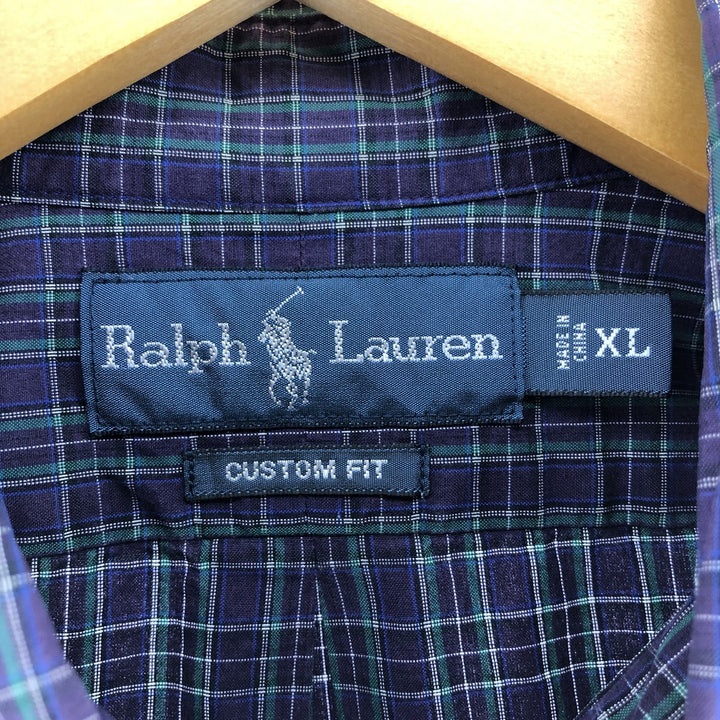 Ralph Lauren CUSTOM FIT Gingham Check Long Sleeve Button Down Check Shirt Men's XL cotton Green type dark green Vintage Second Hand