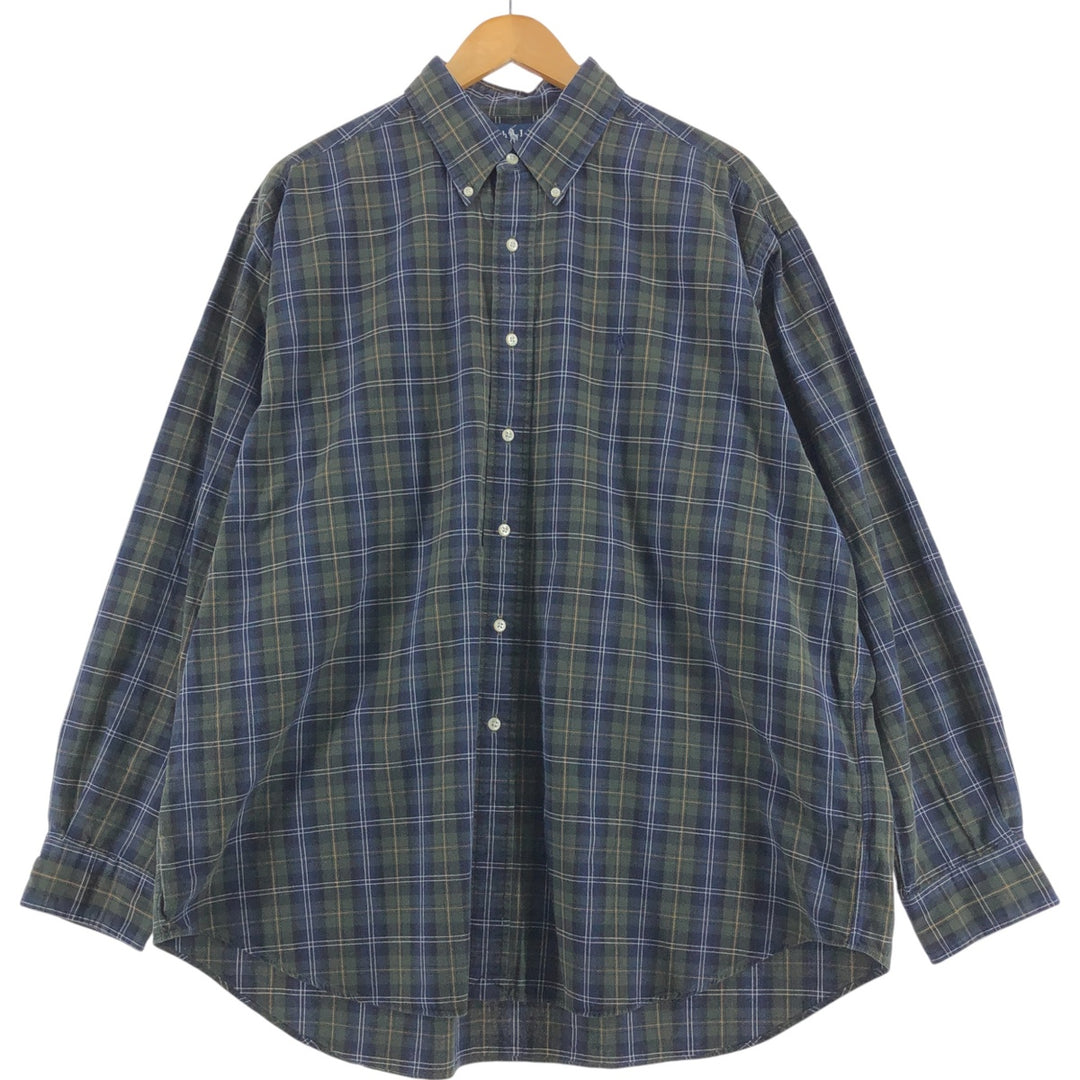 Ralph Lauren BLAIRE long sleeve button down check shirt, men's XL size cotton Green type dark green Vintage Second Hand