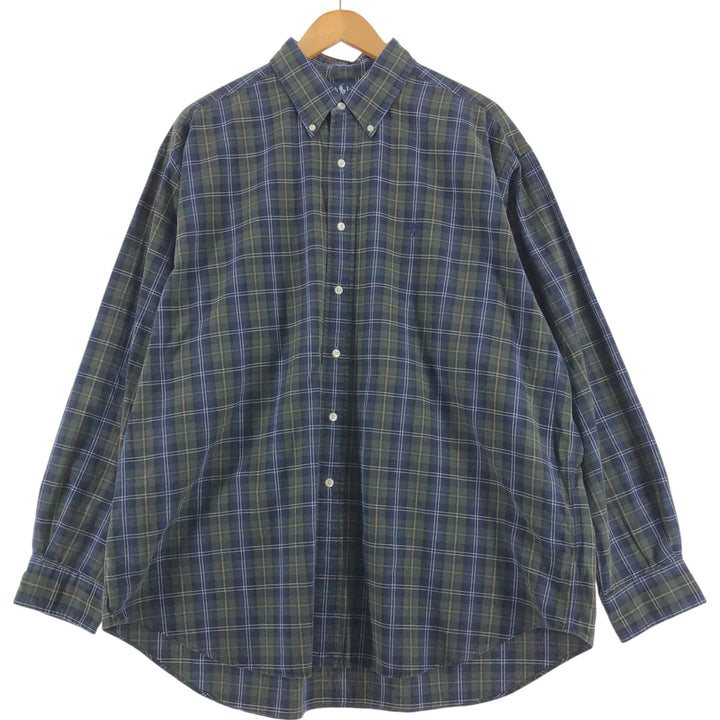 Ralph Lauren BLAIRE long sleeve button down check shirt, men's XL size cotton Green type dark green Vintage Second Hand