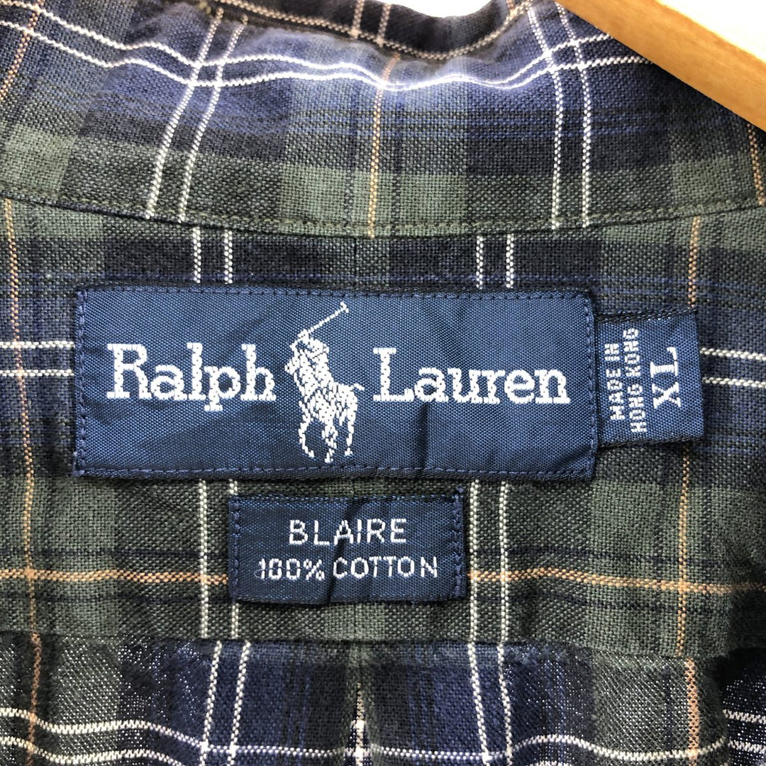 Ralph Lauren BLAIRE long sleeve button down check shirt, men's XL size cotton Green type dark green Vintage Second Hand