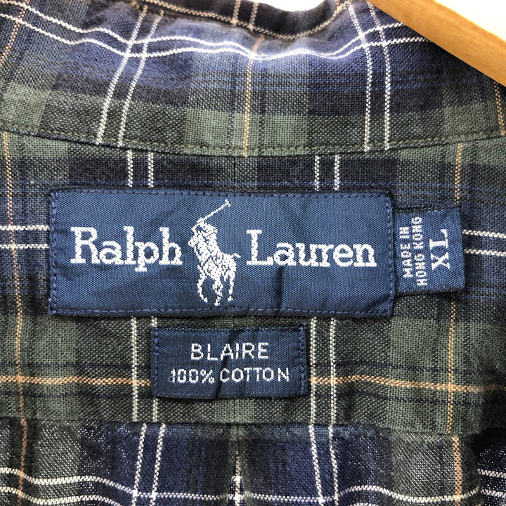 Ralph Lauren BLAIRE long sleeve button down check shirt, men's XL size cotton Green type dark green Vintage Second Hand