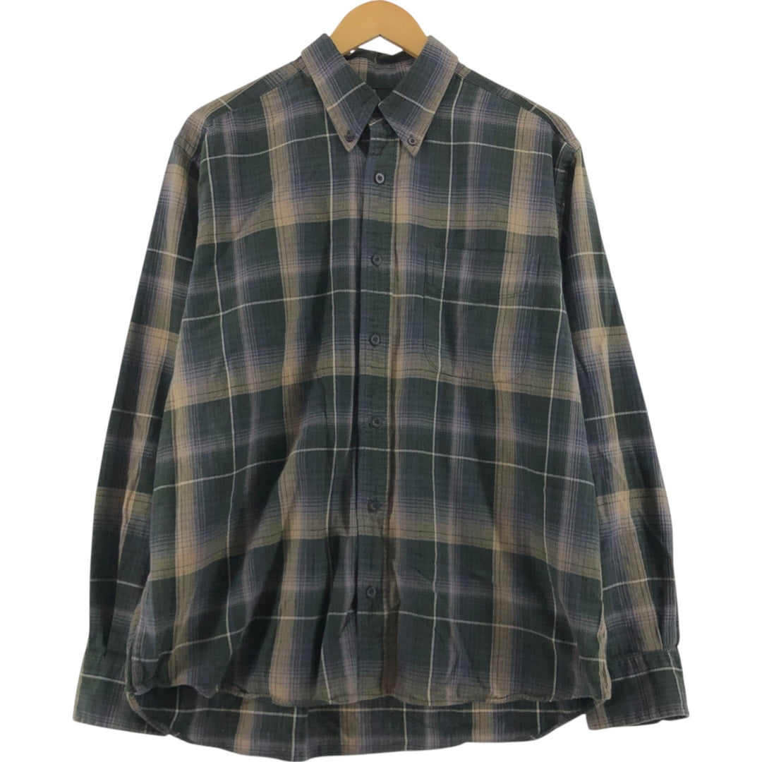 00'S Eddie Bauer RELAXED FIT ombre check long sleeve button down light flannel shirt men's size L / eaa523789