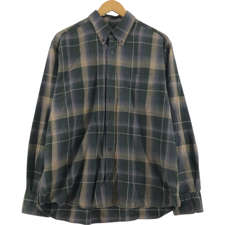 00'S Eddie Bauer RELAXED FIT ombre check long sleeve button down light flannel shirt men's size L / eaa523789