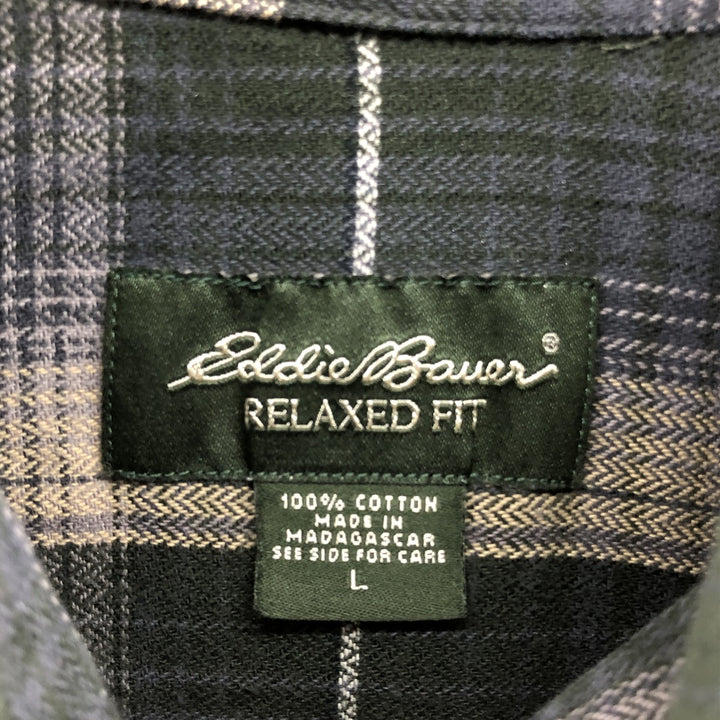 00'S Eddie Bauer RELAXED FIT ombre check long sleeve button down light flannel shirt men's size L / eaa523789