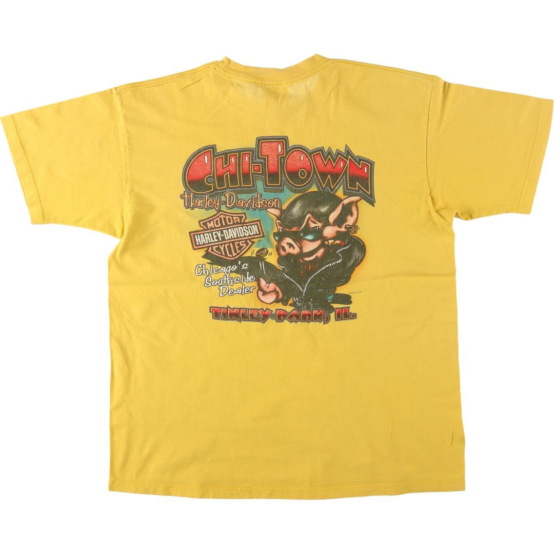 00'S Harley-Davidson Motorcycle Bike T-shirt Made in USA Men's XL cotton yellow type Vintage Second Hand