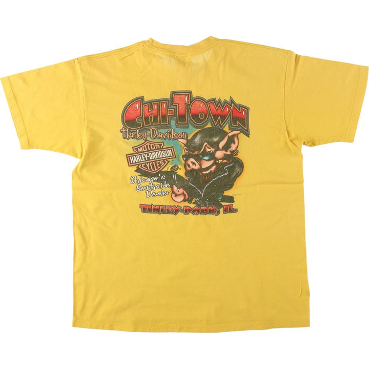 00'S Harley-Davidson Motorcycle Bike T-shirt Made in USA Men's XL cotton yellow type Vintage Second Hand