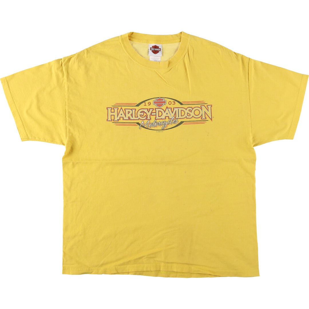 00'S Harley-Davidson Hanes Motorcycle Bike T-shirt Made in USA Men's XL cotton yellow type Vintage Second Hand