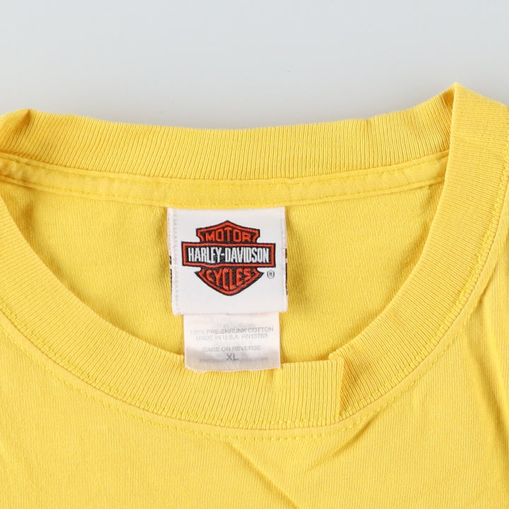 00'S Harley-Davidson Hanes Motorcycle Bike T-shirt Made in USA Men's XL cotton yellow type Vintage Second Hand