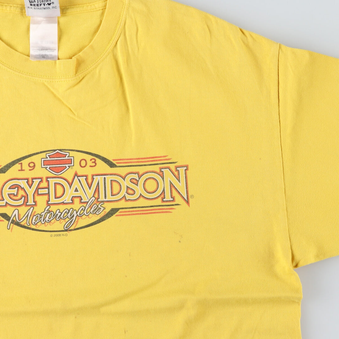 00'S Harley-Davidson Hanes Motorcycle Bike T-shirt Made in USA Men's XL cotton yellow type Vintage Second Hand