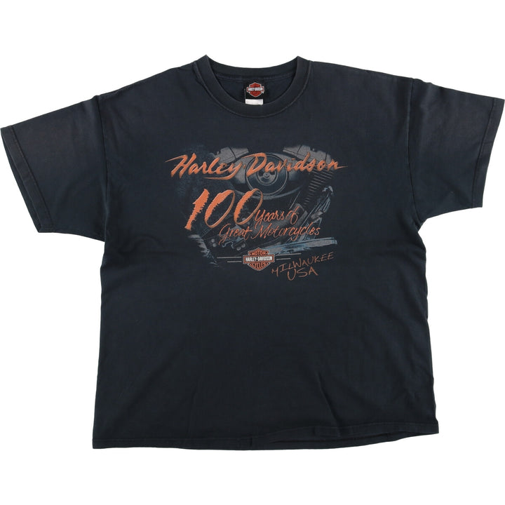 00'S Harley-Davidson Hanes Motorcycle Bike T-shirt Made in USA Men's XL cotton black type Vintage Second Hand