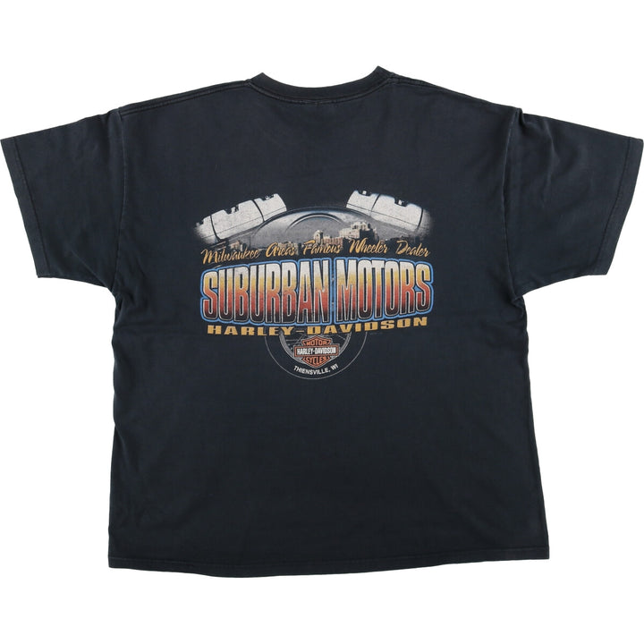 00'S Harley-Davidson Hanes Motorcycle Bike T-shirt Made in USA Men's XL cotton black type Vintage Second Hand