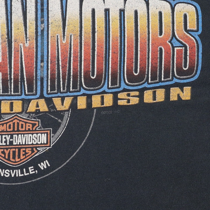 00'S Harley-Davidson Hanes Motorcycle Bike T-shirt Made in USA Men's XL cotton black type Vintage Second Hand