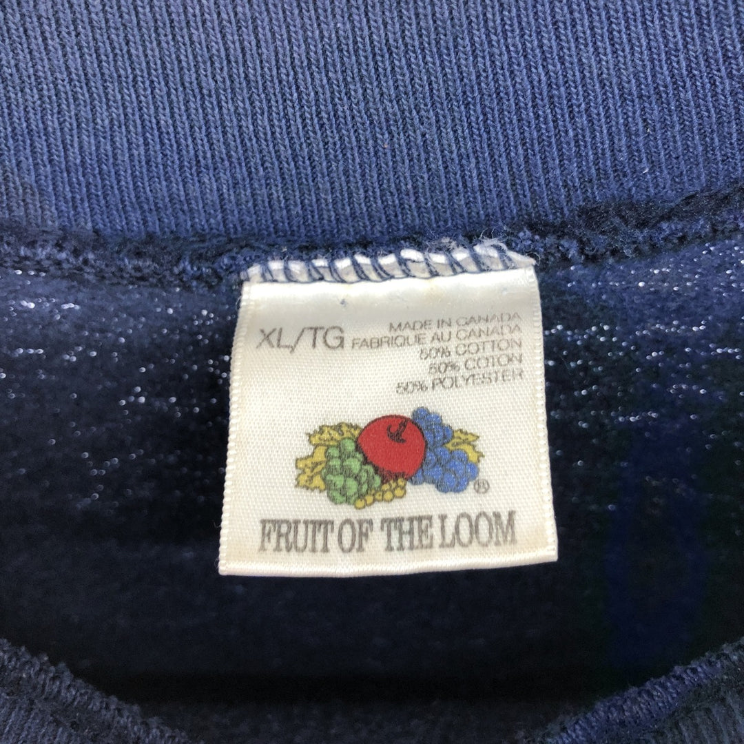 Vintage 90'S Fruit of the Loom print sweatshirt, made in Canada, men's size XL cotton navy blue type Vintage Second Hand