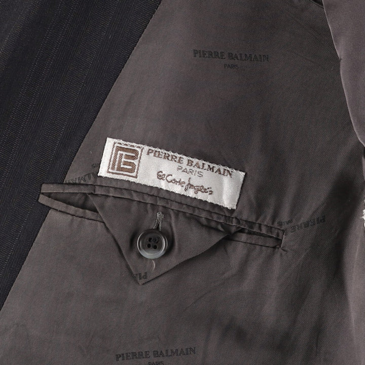 Pierre Balmain PARIS Stripe Pattern Double Breasted Peak Lapel Wool Tailored Jacket Men's M size / eaa523942