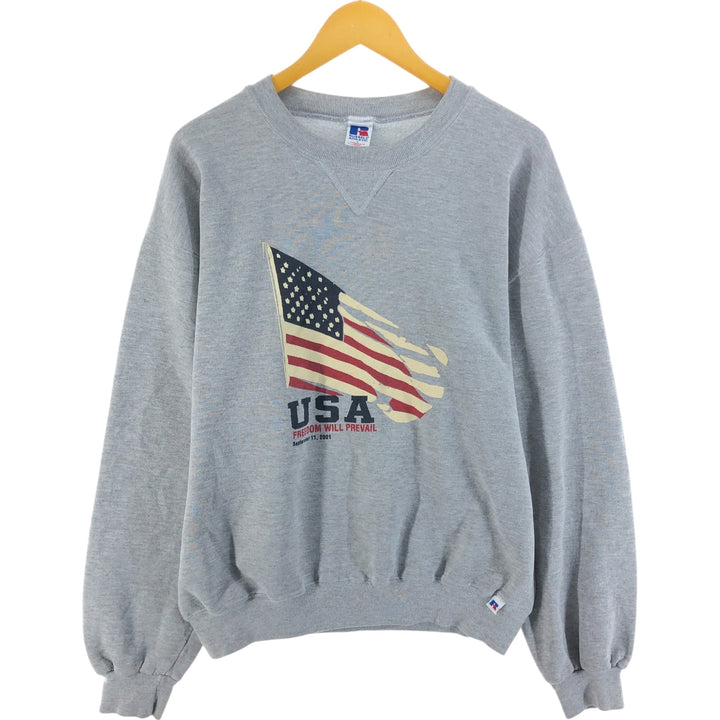 90'S Russell Stars and Stripes Print Sweatshirt, Men's, Size L, Vintage cotton gray type Vintage Second Hand