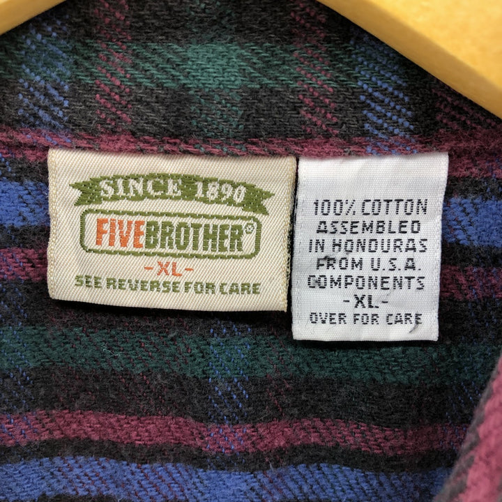 90'S Five Brother Long Sleeve Flannel Check Shirt Men's XL Vintage /eaa524027
