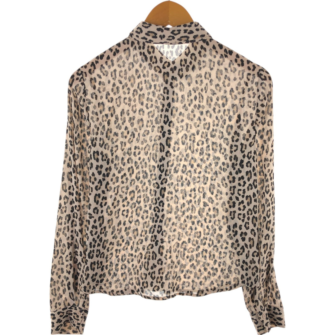 Sportsgirl Leopard Pattern Long Sleeve See-Through Blouse, Women's Size Small polyester Beige type Vintage Second Hand