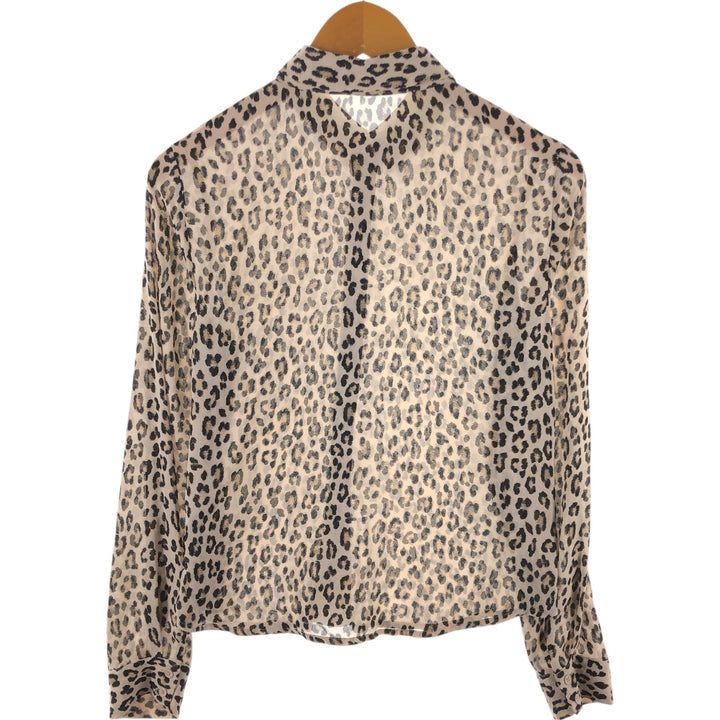 Sportsgirl Leopard Pattern Long Sleeve See-Through Blouse, Women's Size Small polyester Beige type Vintage Second Hand