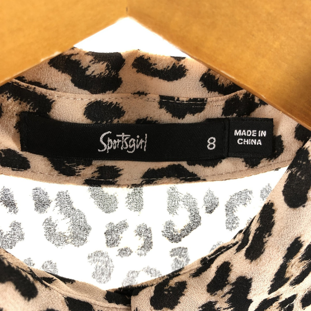 Sportsgirl Leopard Pattern Long Sleeve See-Through Blouse, Women's Size Small polyester Beige type Vintage Second Hand