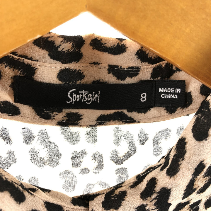 Sportsgirl Leopard Pattern Long Sleeve See-Through Blouse, Women's Size Small polyester Beige type Vintage Second Hand