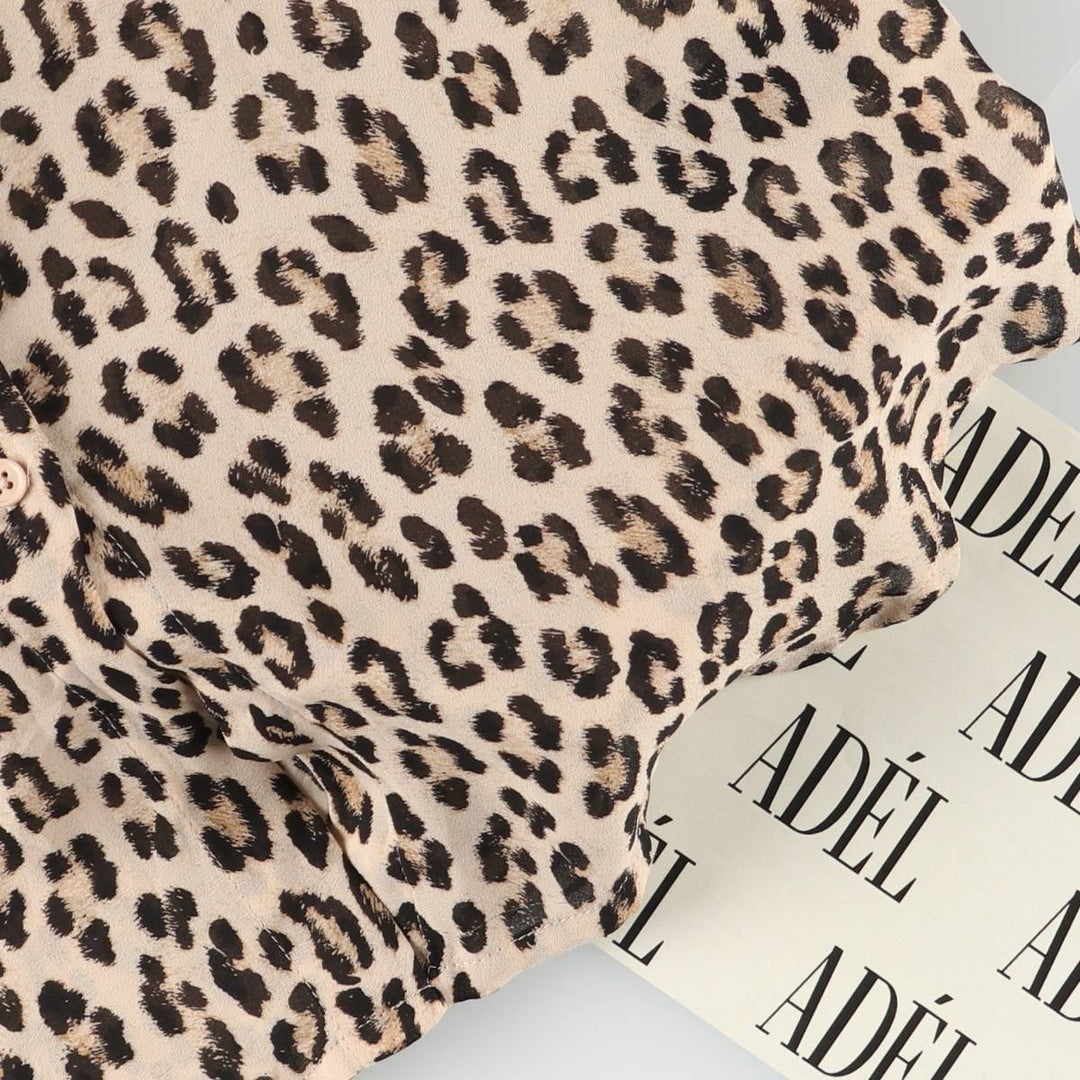 Sportsgirl Leopard Pattern Long Sleeve See-Through Blouse, Women's Size Small polyester Beige type Vintage Second Hand