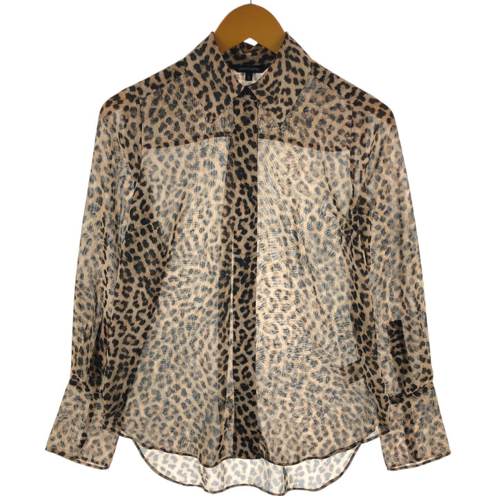 Portmans Leopard Pattern Long Sleeve See-Through Blouse, Women's Size Small polyester Beige type Vintage Second Hand