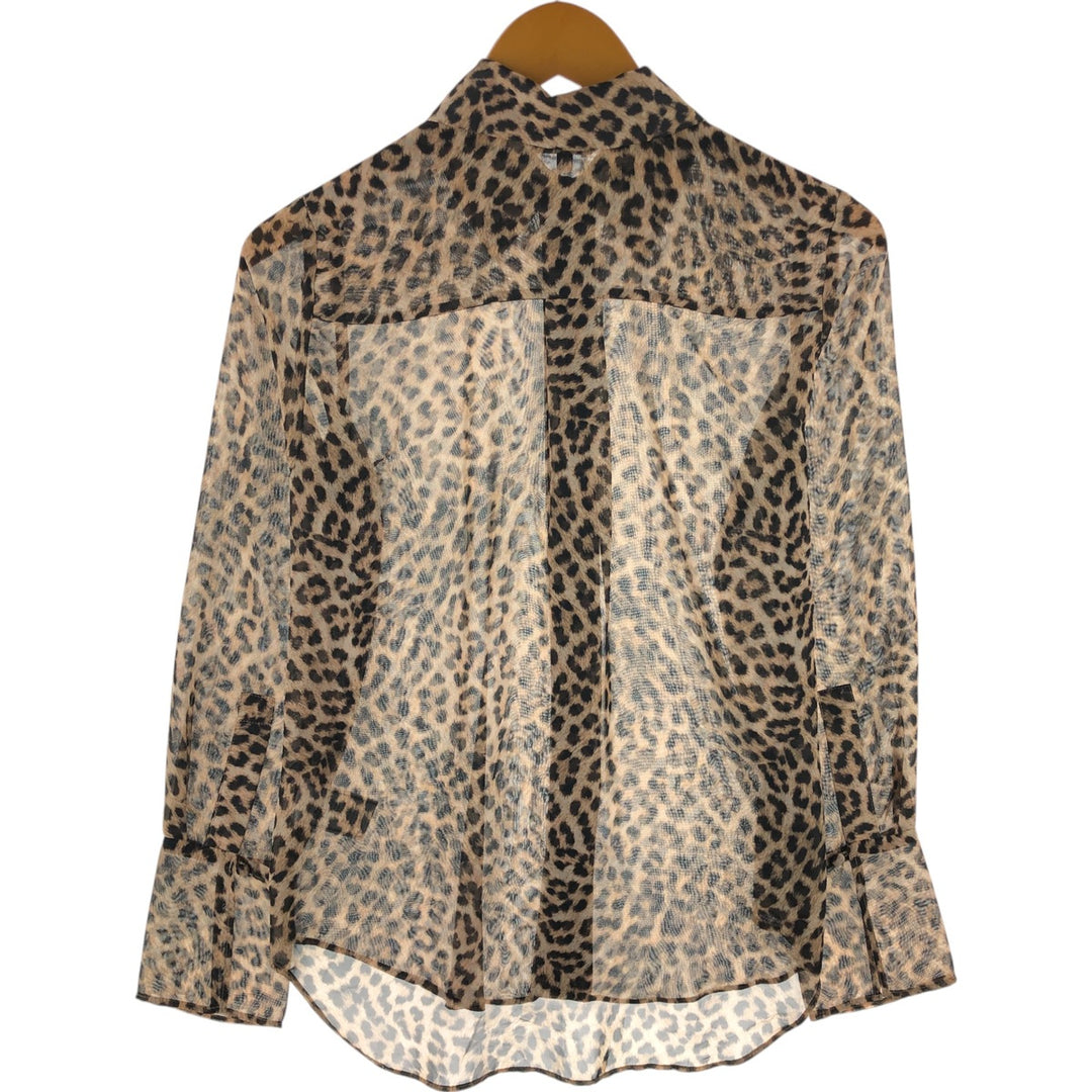 Portmans Leopard Pattern Long Sleeve See-Through Blouse, Women's Size Small polyester Beige type Vintage Second Hand