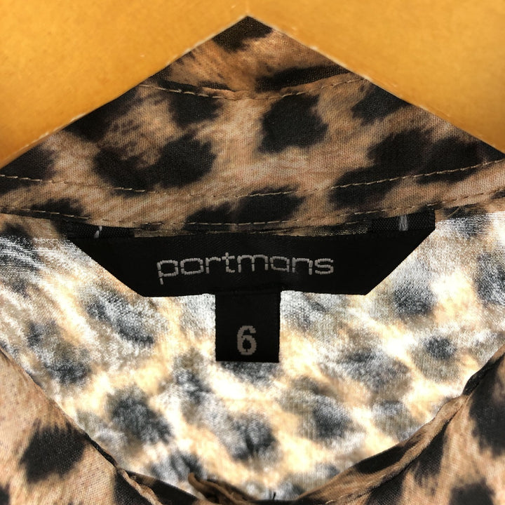 Portmans Leopard Pattern Long Sleeve See-Through Blouse, Women's Size Small polyester Beige type Vintage Second Hand