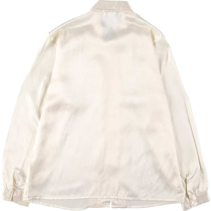 impressions long sleeve open collar blouse, women's size L polyester ivory Vintage Second Hand