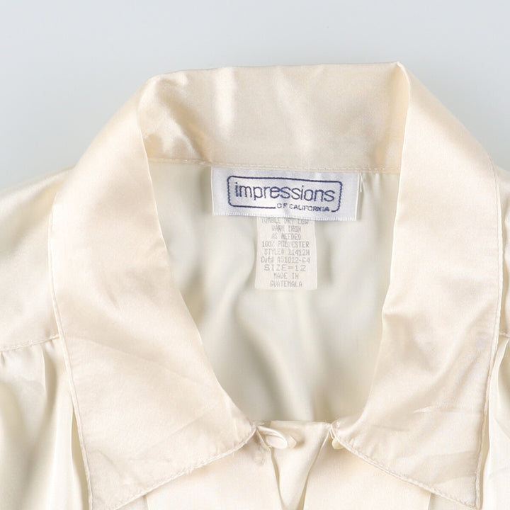 impressions long sleeve open collar blouse, women's size L polyester ivory Vintage Second Hand