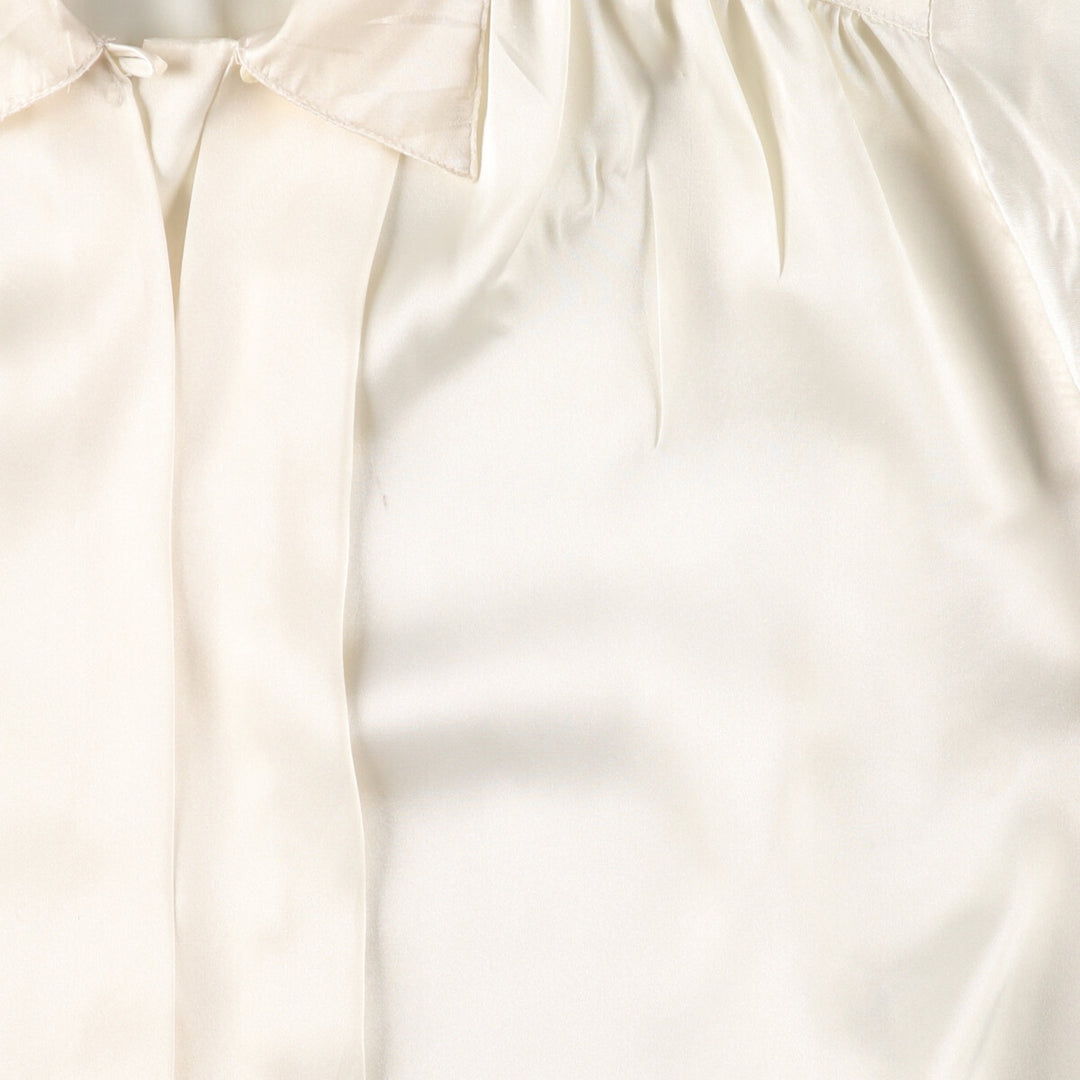 impressions long sleeve open collar blouse, women's size L polyester ivory Vintage Second Hand