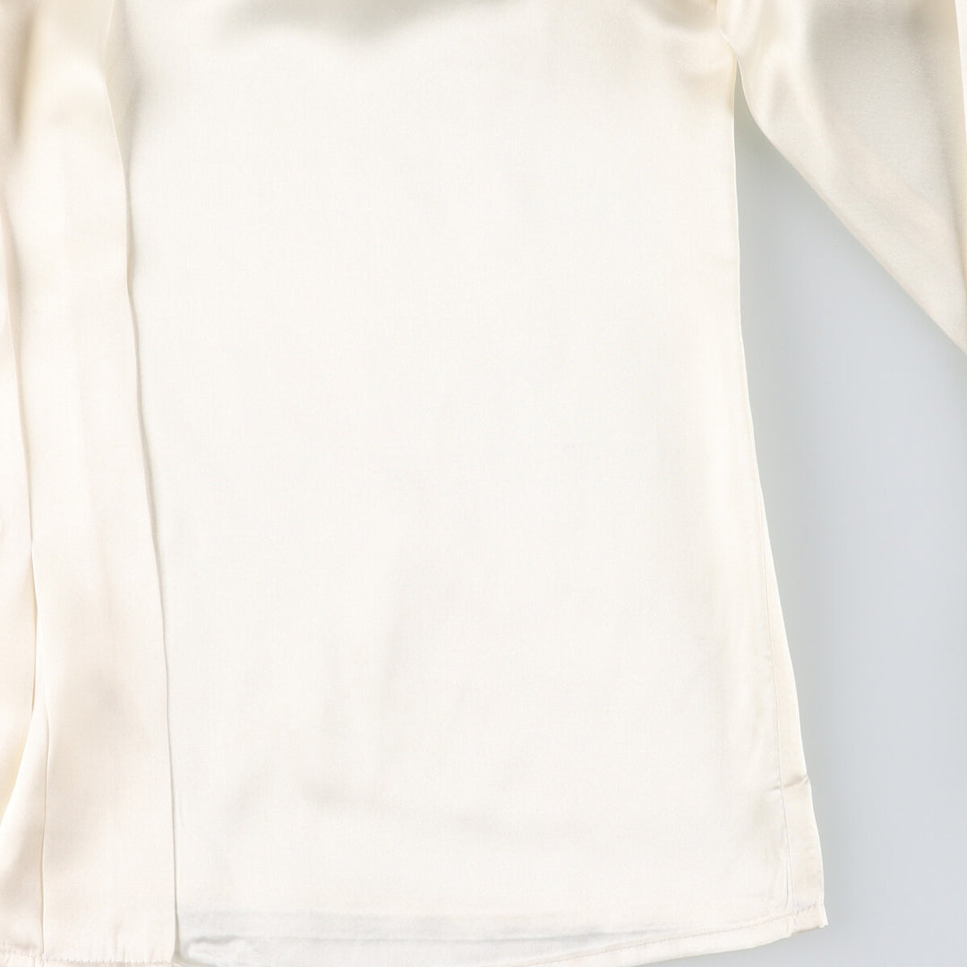 impressions long sleeve open collar blouse, women's size L polyester ivory Vintage Second Hand