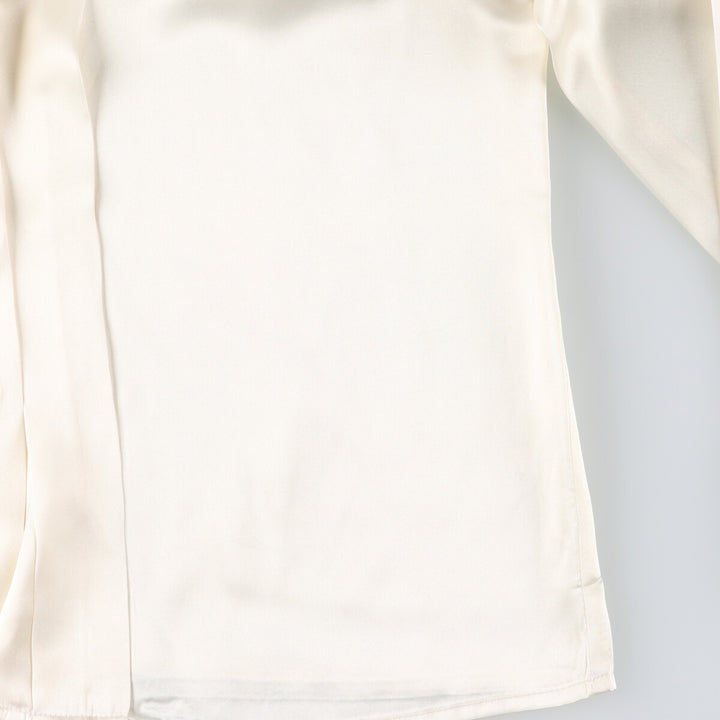 impressions long sleeve open collar blouse, women's size L polyester ivory Vintage Second Hand