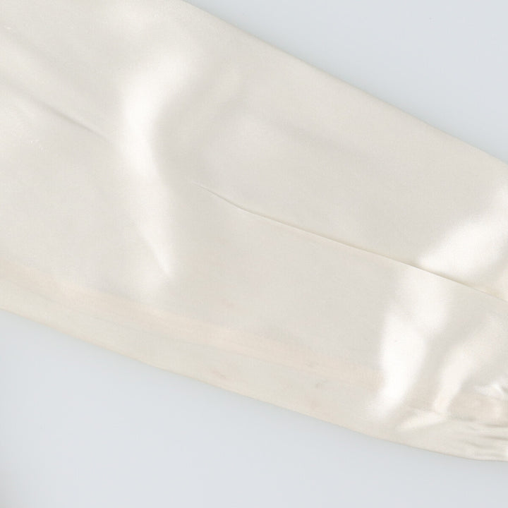 impressions long sleeve open collar blouse, women's size L polyester ivory Vintage Second Hand