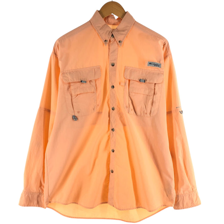 Columbia PFG Omni-Shade Button-Down Long Sleeve Fishing Shirt, Men's Size Small Nylon orange type Vintage Second Hand