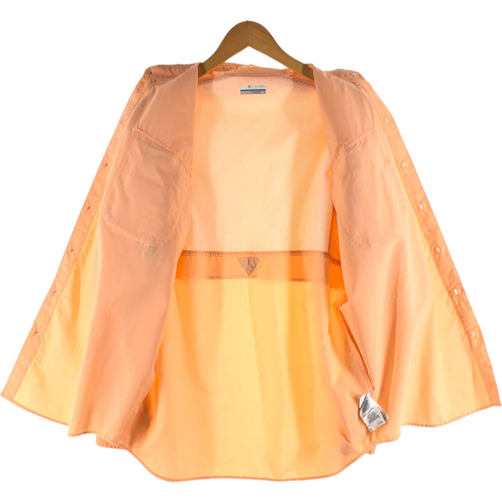 Columbia PFG Omni-Shade Button-Down Long Sleeve Fishing Shirt, Men's Size Small Nylon orange type Vintage Second Hand