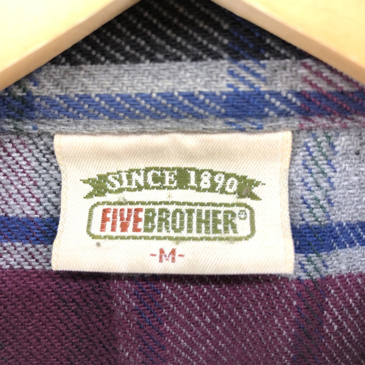 90'S Five Brother Long Sleeve Flannel Check Shirt Men's M Size Vintage unclear gray type Vintage Second Hand