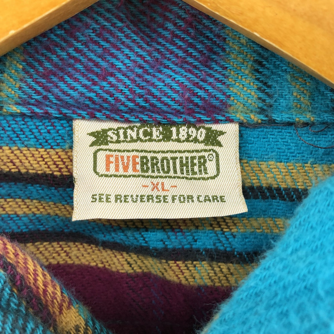 90'S Five Brother Long Sleeve Flannel Check Shirt Men's XL Vintage /eaa524056