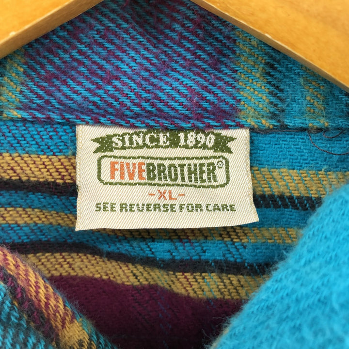 90'S Five Brother Long Sleeve Flannel Check Shirt Men's XL Vintage /eaa524056
