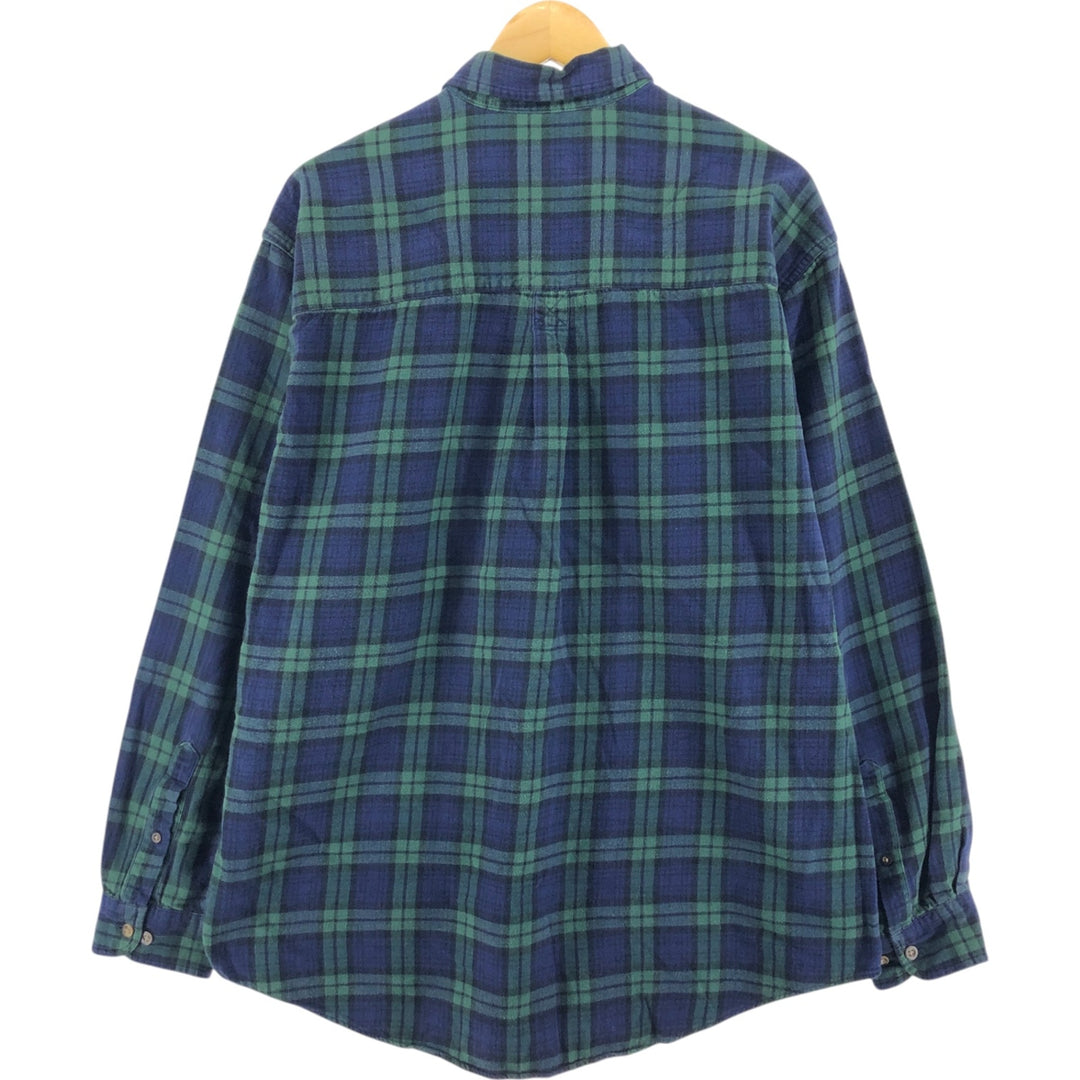 90'S Eddie Bauer Blackwatch Check Long Sleeve Button-Down Light Flannel Check Shirt, Men's Size L cotton navy blue type Vintage Second Hand