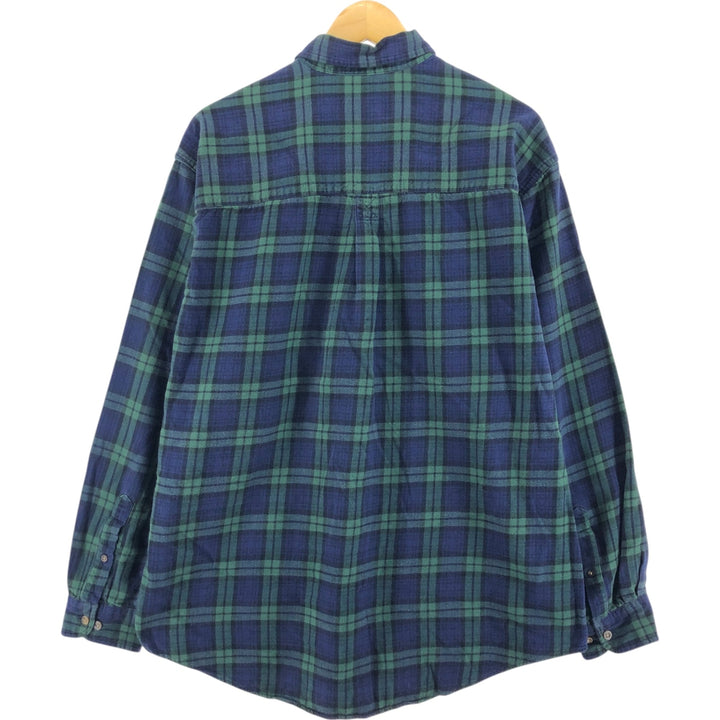 90'S Eddie Bauer Blackwatch Check Long Sleeve Button-Down Light Flannel Check Shirt, Men's Size L cotton navy blue type Vintage Second Hand