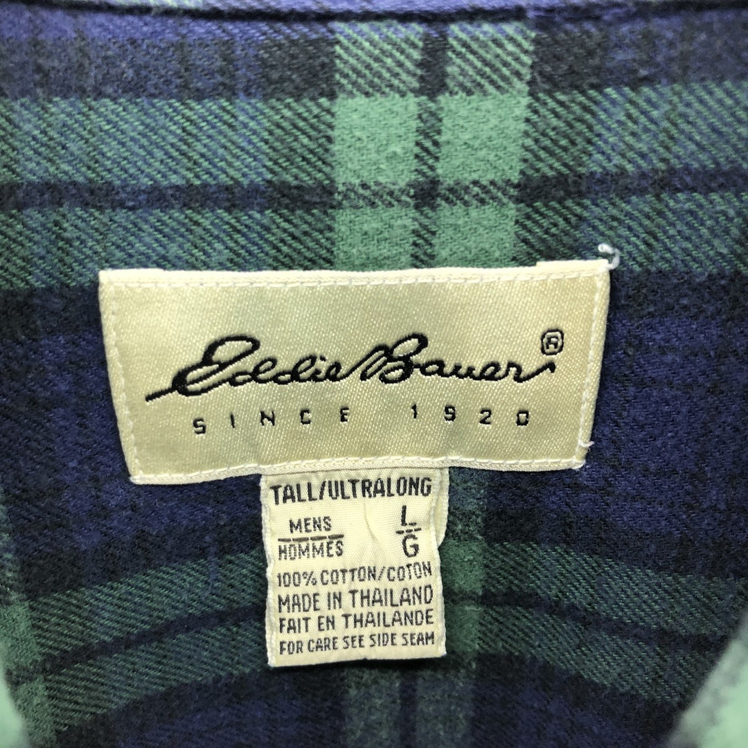 90'S Eddie Bauer Blackwatch Check Long Sleeve Button-Down Light Flannel Check Shirt, Men's Size L cotton navy blue type Vintage Second Hand