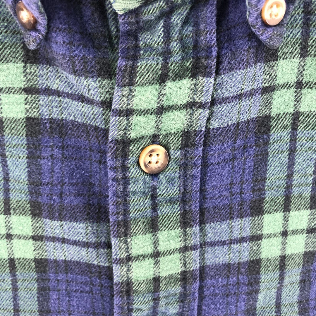 90'S Eddie Bauer Blackwatch Check Long Sleeve Button-Down Light Flannel Check Shirt, Men's Size L cotton navy blue type Vintage Second Hand