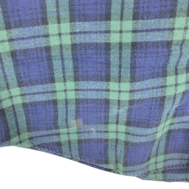 90'S Eddie Bauer Blackwatch Check Long Sleeve Button-Down Light Flannel Check Shirt, Men's Size L cotton navy blue type Vintage Second Hand