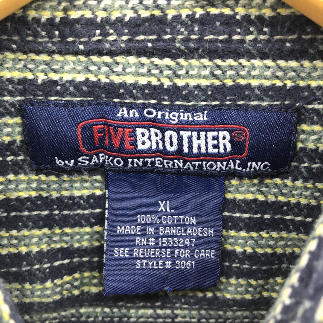 90'S Five Brother Long Sleeve Flannel Check Shirt Men's XL Size Flap Pocket Vintage /eaa524087