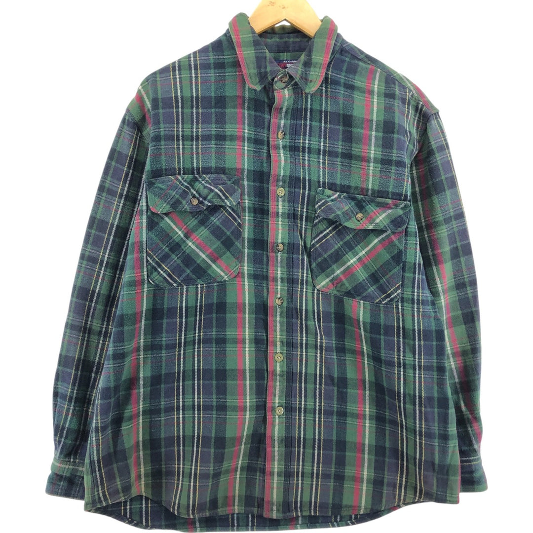 Five Brother Long Sleeve Heavy Flannel Check Shirt, Men's Size L cotton green type Vintage Second Hand
