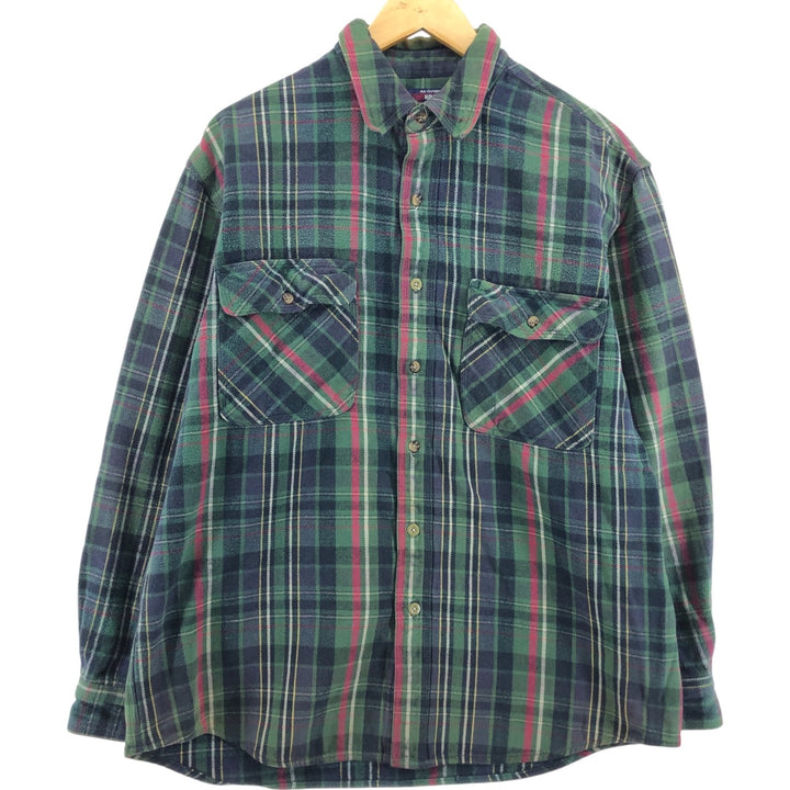 Five Brother Long Sleeve Heavy Flannel Check Shirt, Men's Size L cotton green type Vintage Second Hand