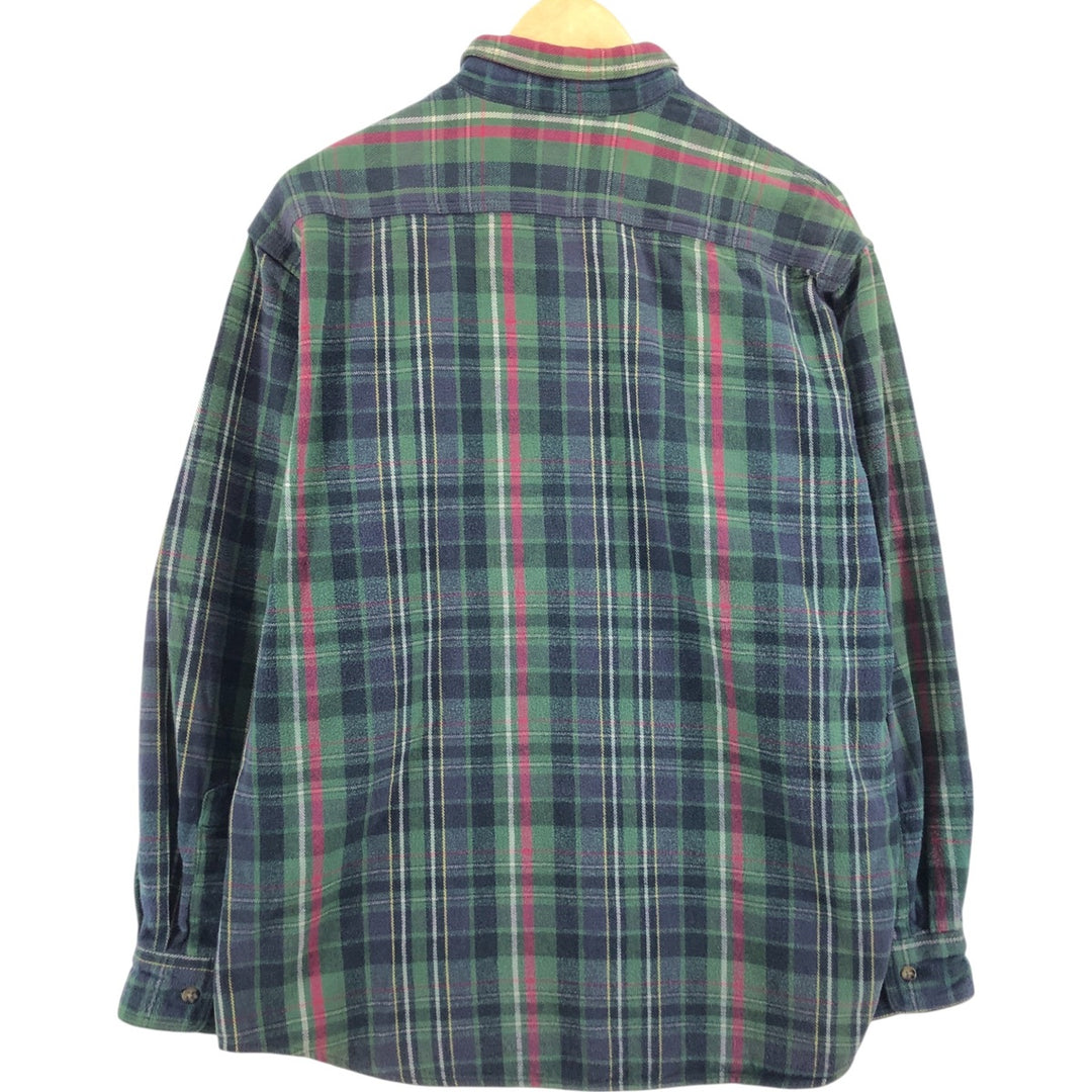 Five Brother Long Sleeve Heavy Flannel Check Shirt, Men's Size L cotton green type Vintage Second Hand