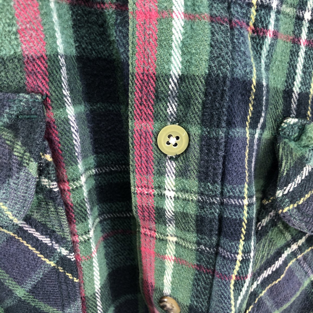 Five Brother Long Sleeve Heavy Flannel Check Shirt, Men's Size L cotton green type Vintage Second Hand